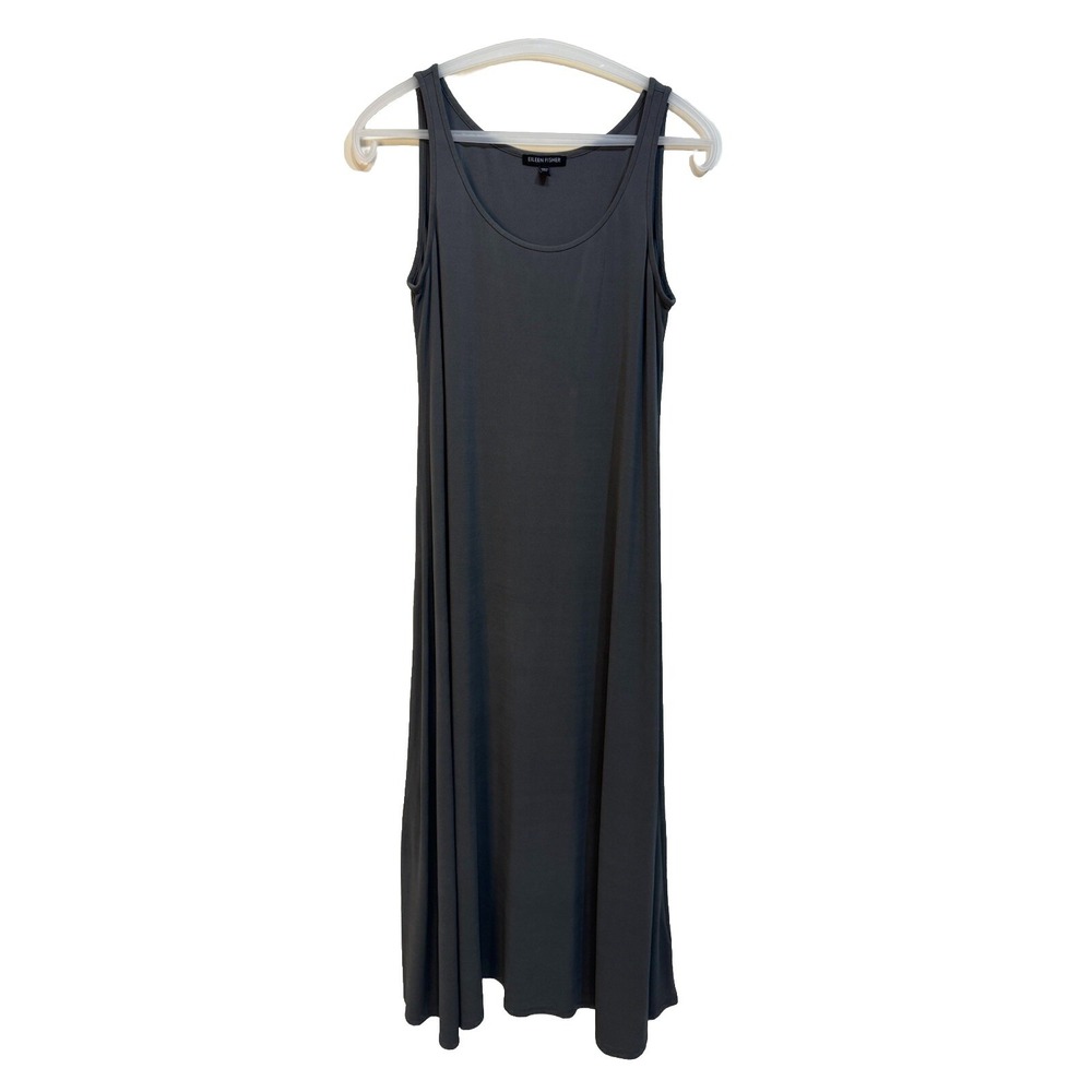 Eileen Fisher Size XS Dress Gray Silk Knit Sleeveless Sheath Miminalist